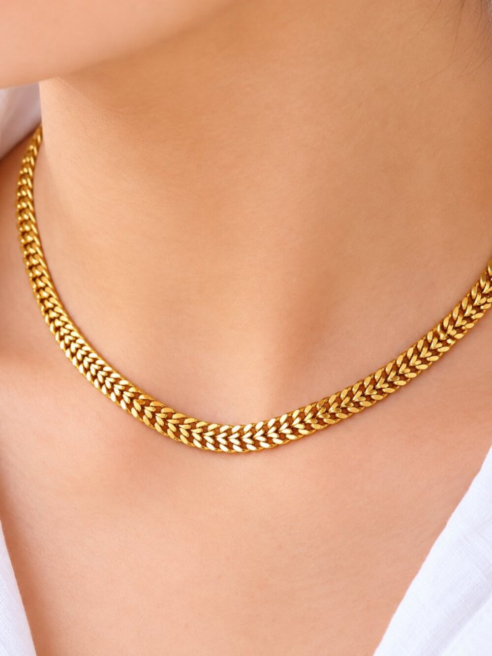 18K Gold Plated Stainless Steel Herringbone Chain Necklace
